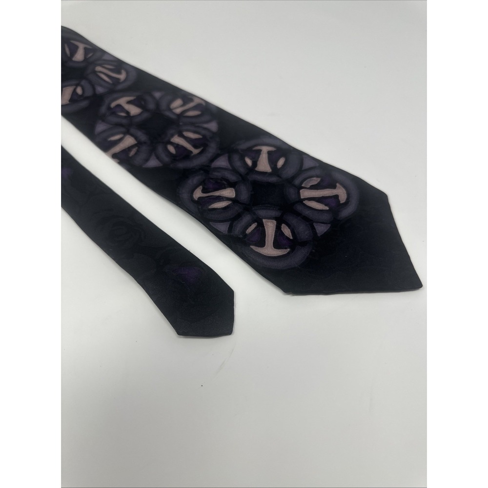 Vintage Handpainted Silk Robert Daskal Tie -‎ Black And Purple Geometric Novelty